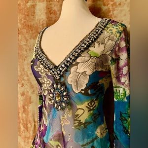 Tropical Beach Coverup with Sequins L